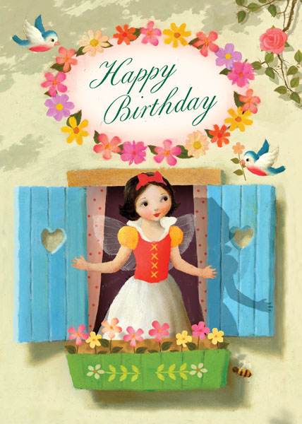 Happy Birthday Cottage Girl Greeting Card by Stephen Mackey - Click Image to Close